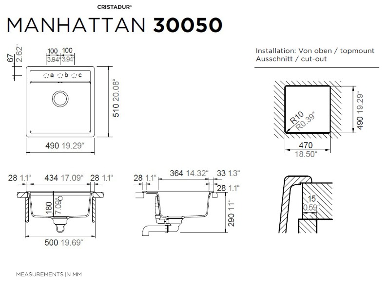 ΝΕΡΟΧΥΤΗΣ ΚΟΥΖΙΝΑΣ ΓΡΑΝΙΤΗ MANHATTAN 49x51 SCHOCK CRISTALITE GRANITE - Image 2