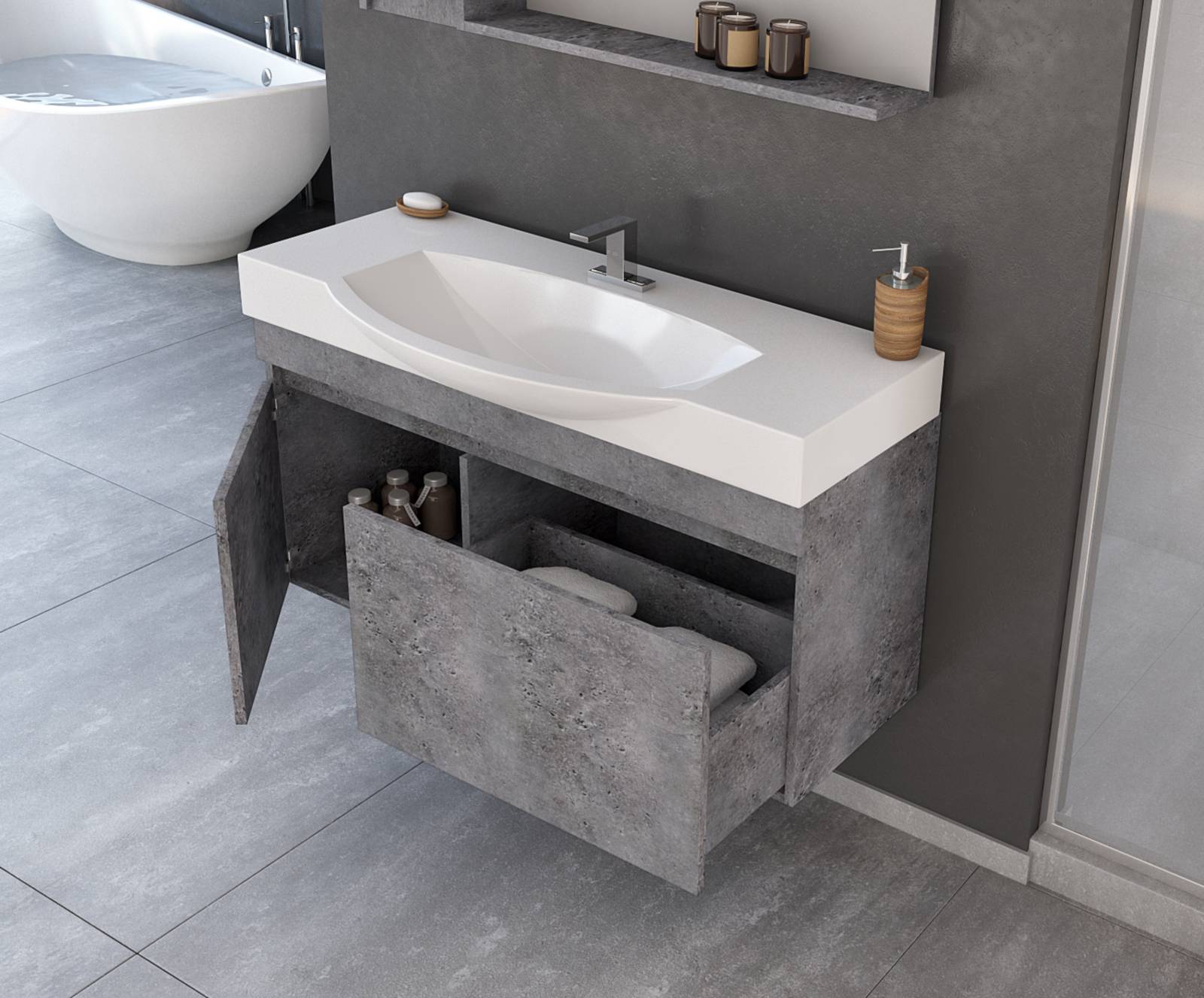 ΣΕΤ ΕΠΙΠΛΩΝ ΜΠΑΝΙΟΥ DROP SENSO 105 GRANITE - Image 2